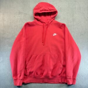 Nike Hoodie Men's Large Red Fleece Pullover University Drawstring Pockets Sports